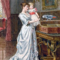 Mother and child watching the bird
